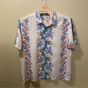 Men’s XXL Tommy Bahama 100% Silk Beige Hawaiian Floral Shirt